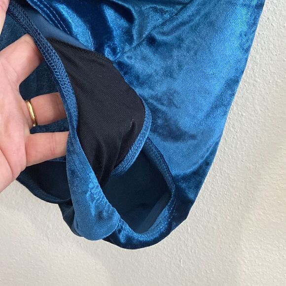 Reformation Avalon Lace Up Bodysuit in Blue petroleum Velvet size XS never used - Picture 10 of 12